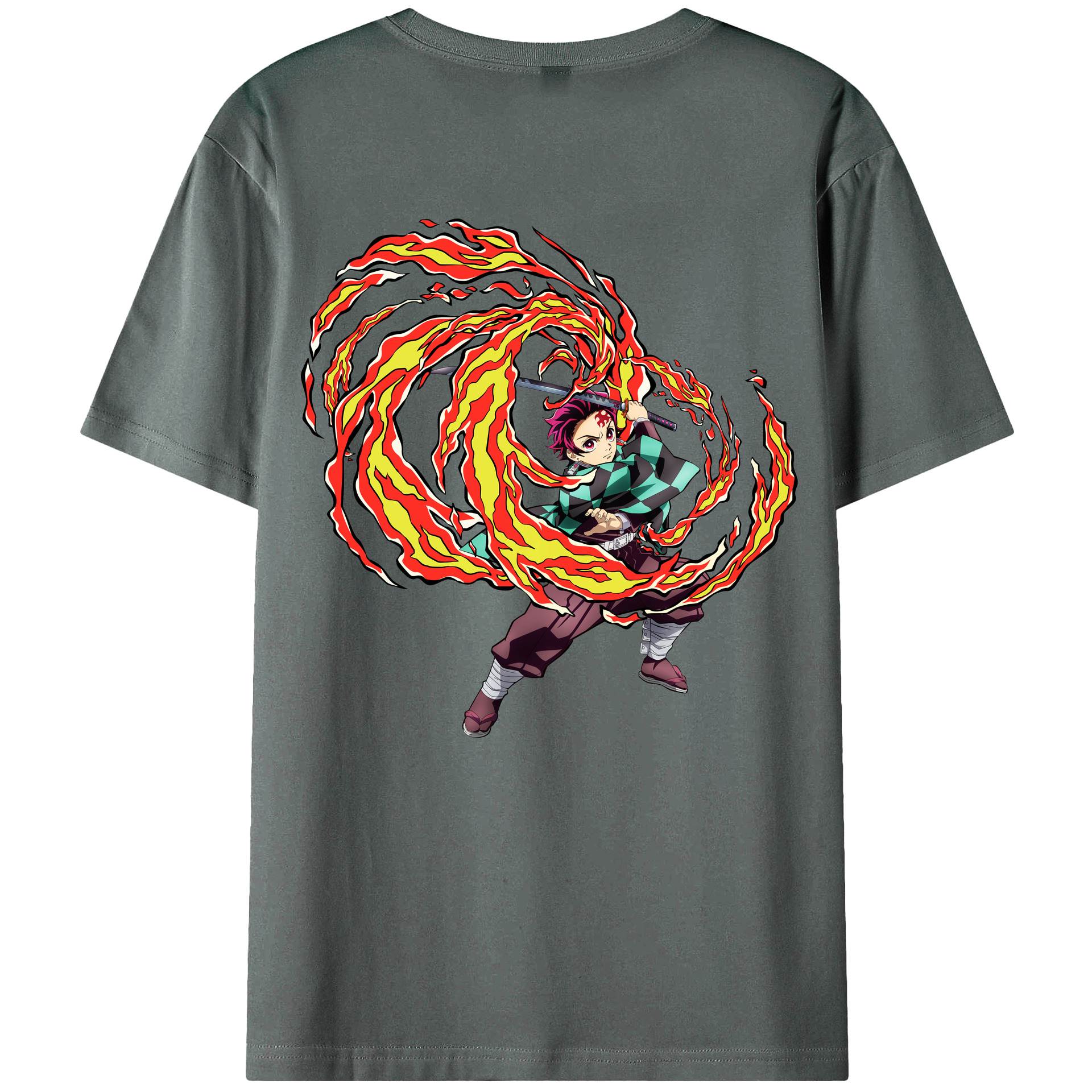 （画像用） 鬼滅の刃 竈門 炭治郎／かまど たんじろう Kamado Tanjirou 綿100％ メンズ半袖Tシャツ（バックプリント） 通気性